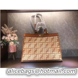 Top Design FENDI PEEKABOO X-TOTE FF raffia bag 8BH374A light brown