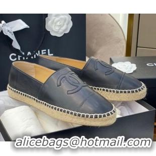 Shop Duplicate Chanel CC Lambskin Espadrilles 031029 Black 2021