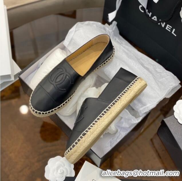 Shop Duplicate Chanel CC Lambskin Espadrilles 031029 Black 2021