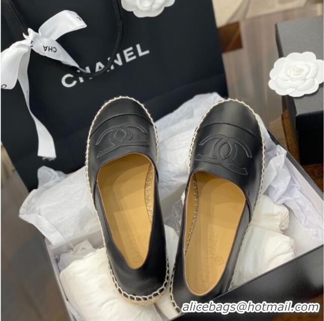 Shop Duplicate Chanel CC Lambskin Espadrilles 031029 Black 2021