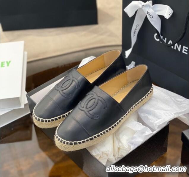 Shop Duplicate Chanel CC Lambskin Espadrilles 031029 Black 2021