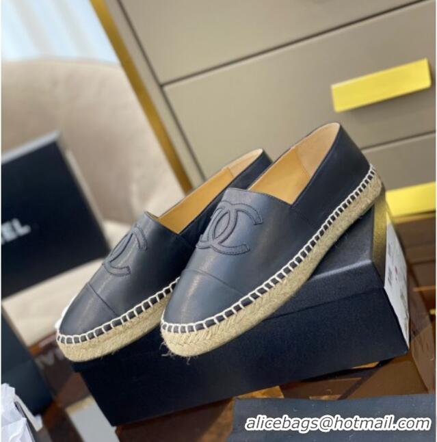 Shop Duplicate Chanel CC Lambskin Espadrilles 031029 Black 2021