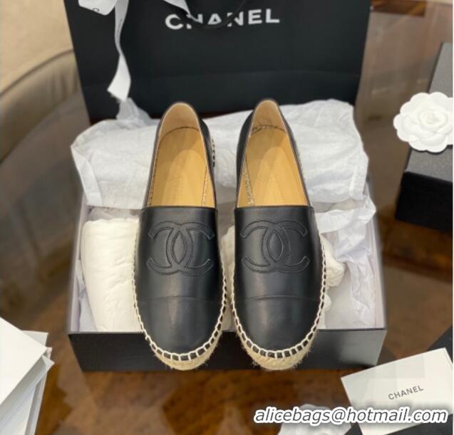 Shop Duplicate Chanel CC Lambskin Espadrilles 031029 Black 2021