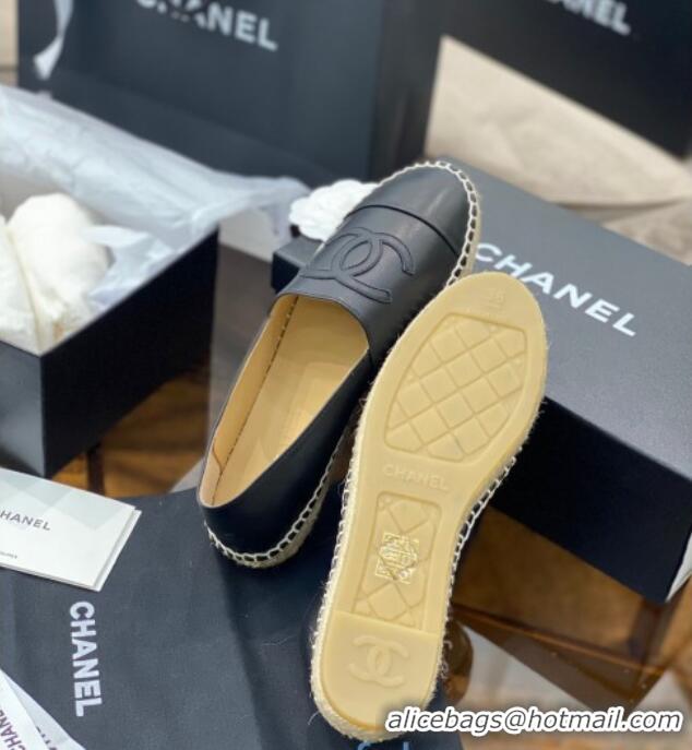 Shop Duplicate Chanel CC Lambskin Espadrilles 031029 Black 2021