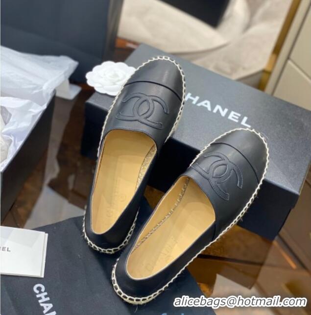 Shop Duplicate Chanel CC Lambskin Espadrilles 031029 Black 2021