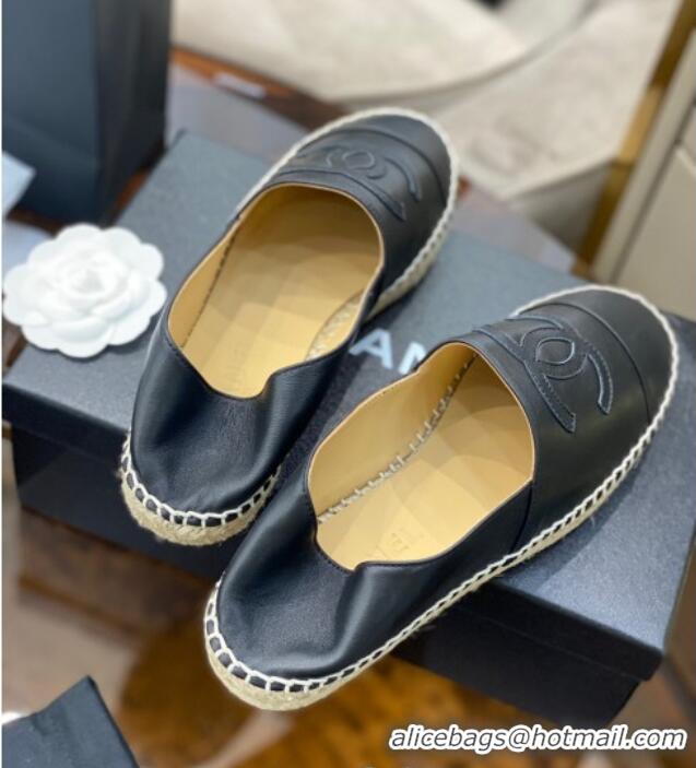 Shop Duplicate Chanel CC Lambskin Espadrilles 031029 Black 2021