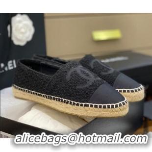 Popular Chanel CC Tweed Espadrilles 031045 Black 2021