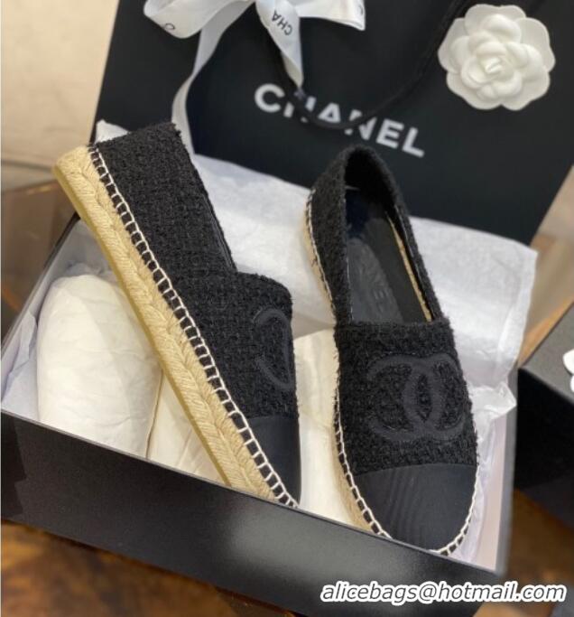 Popular Chanel CC Tweed Espadrilles 031045 Black 2021