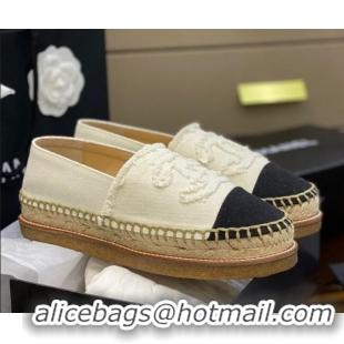 Good Product Chanel CC Canvas Platform Espadrilles 031045 White 2021