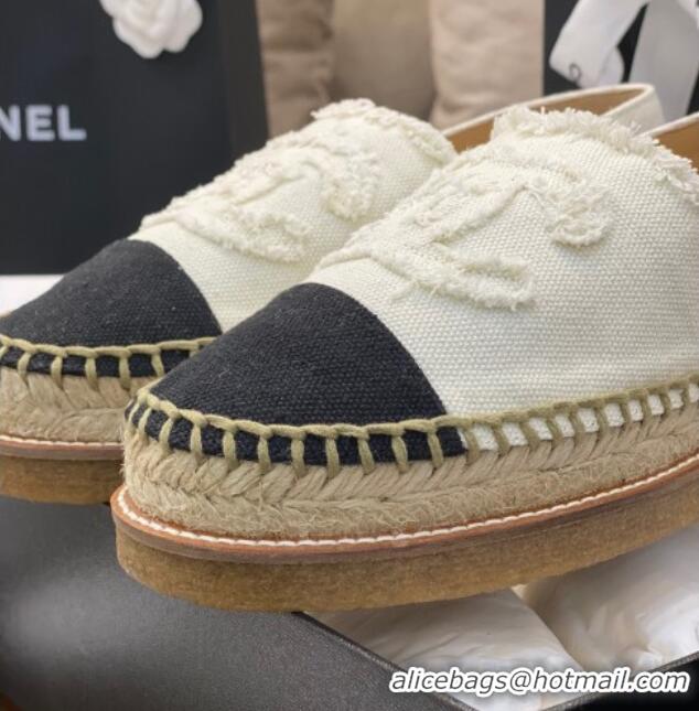 Good Product Chanel CC Canvas Platform Espadrilles 031045 White 2021