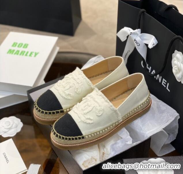 Good Product Chanel CC Canvas Platform Espadrilles 031045 White 2021