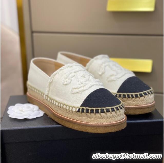 Good Product Chanel CC Canvas Platform Espadrilles 031045 White 2021