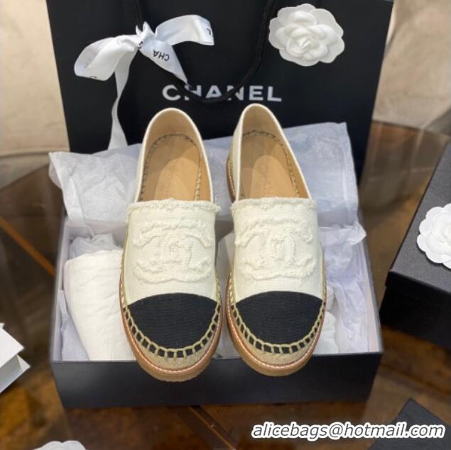 Good Product Chanel CC Canvas Platform Espadrilles 031045 White 2021