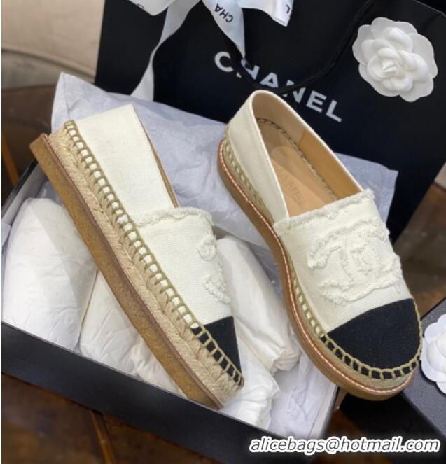 Good Product Chanel CC Canvas Platform Espadrilles 031045 White 2021