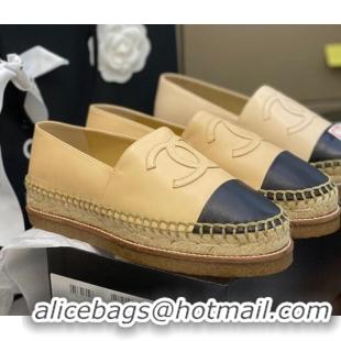 Cheap Price Chanel CC Leather Platform Espadrilles Beige 031045 2021