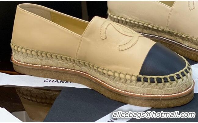 Cheap Price Chanel CC Leather Platform Espadrilles Beige 031045 2021