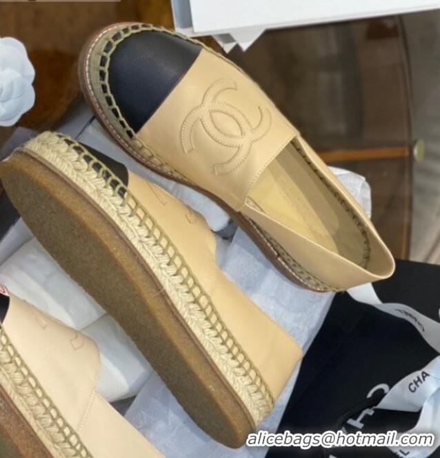 Cheap Price Chanel CC Leather Platform Espadrilles Beige 031045 2021