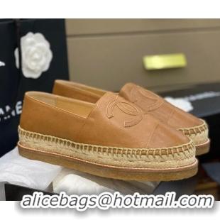 Low Price Chanel CC Leather Platform Espadrilles 031045 Brown 2021