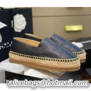 Hot Sale Chanel CC Leather Platform Espadrilles 031045 Black 2021