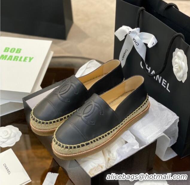 Hot Sale Chanel CC Leather Platform Espadrilles 031045 Black 2021