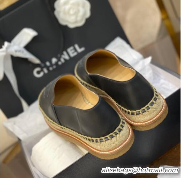 Hot Sale Chanel CC Leather Platform Espadrilles 031045 Black 2021