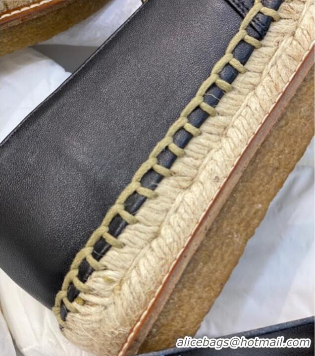 Hot Sale Chanel CC Leather Platform Espadrilles 031045 Black 2021