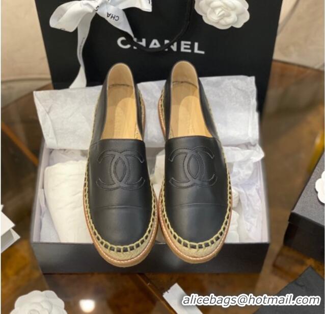 Hot Sale Chanel CC Leather Platform Espadrilles 031045 Black 2021