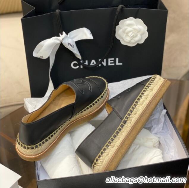 Hot Sale Chanel CC Leather Platform Espadrilles 031045 Black 2021