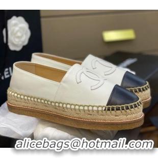 Unique Discount Chanel CC Leather Platform Espadrilles 031045 White 2021