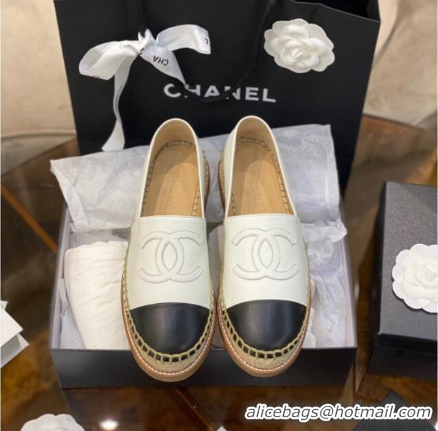 Unique Discount Chanel CC Leather Platform Espadrilles 031045 White 2021