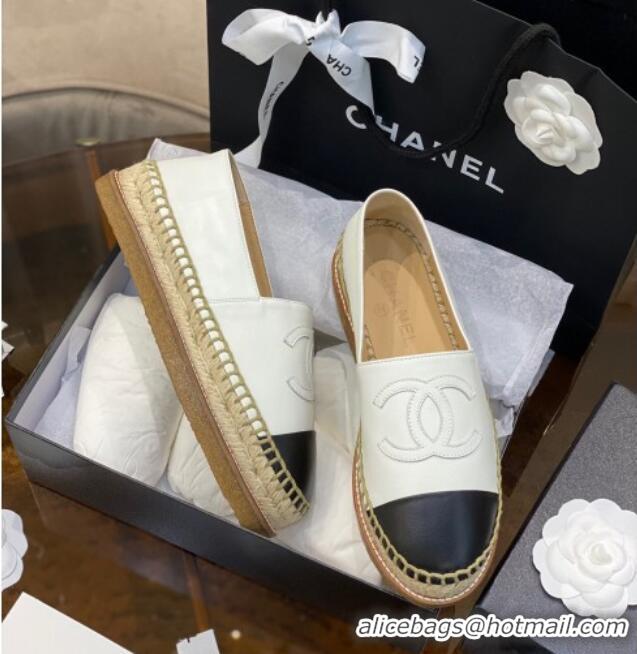 Unique Discount Chanel CC Leather Platform Espadrilles 031045 White 2021