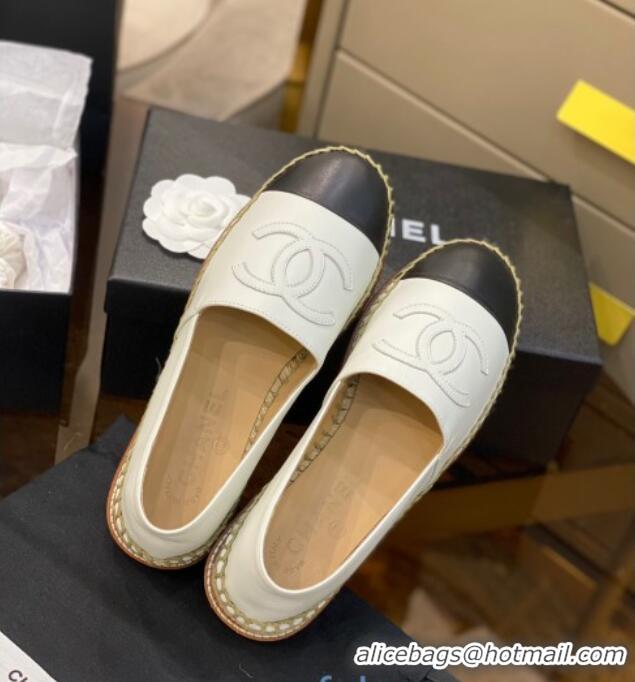 Unique Discount Chanel CC Leather Platform Espadrilles 031045 White 2021