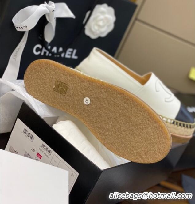 Unique Discount Chanel CC Leather Platform Espadrilles 031045 White 2021