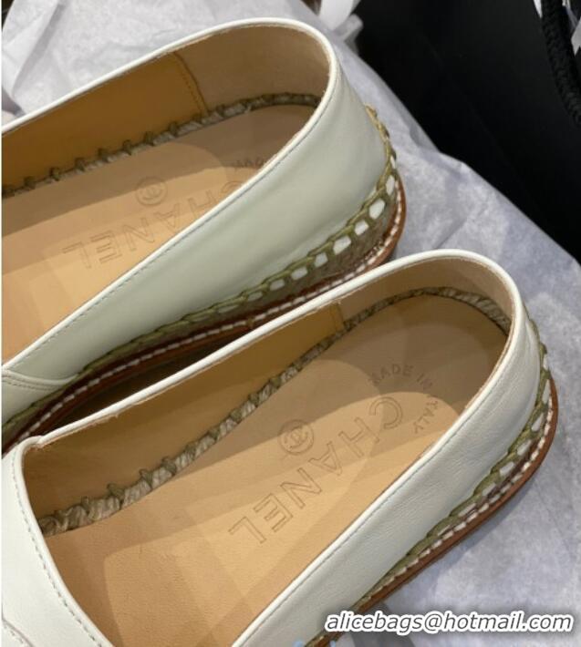 Unique Discount Chanel CC Leather Platform Espadrilles 031045 White 2021