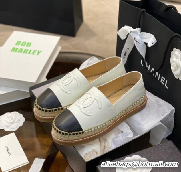 Unique Discount Chanel CC Leather Platform Espadrilles 031045 White 2021