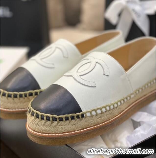 Unique Discount Chanel CC Leather Platform Espadrilles 031045 White 2021