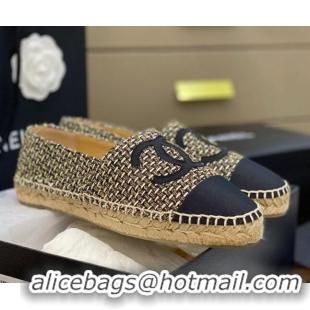 Discount Chanel CC Tweed Platform Espadrilles 031045 Gold/Black 2021