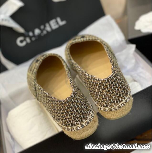 Discount Chanel CC Tweed Platform Espadrilles 031045 Gold/Black 2021