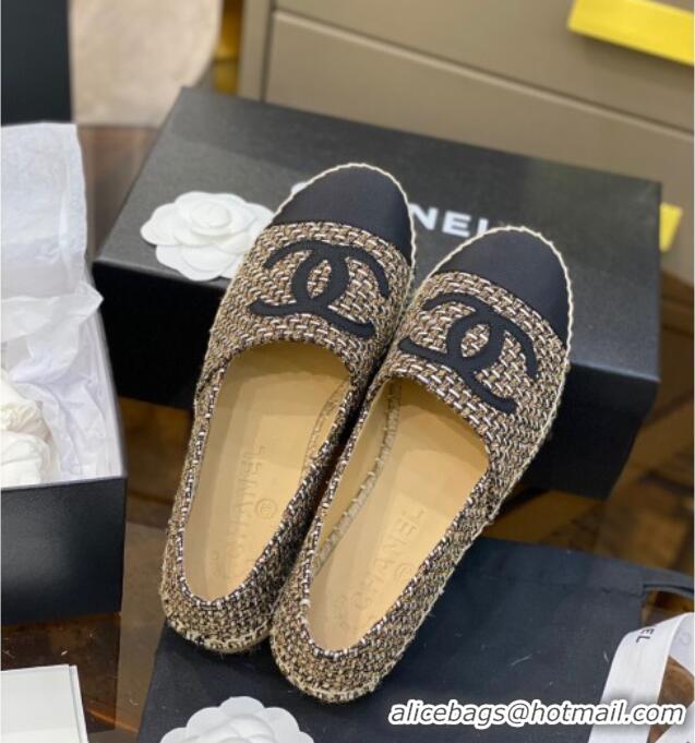 Discount Chanel CC Tweed Platform Espadrilles 031045 Gold/Black 2021