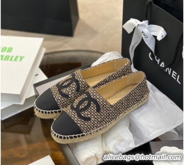 Discount Chanel CC Tweed Platform Espadrilles 031045 Gold/Black 2021