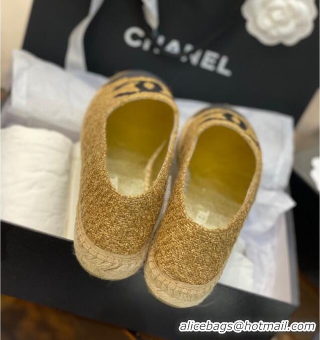 Best Price Chanel CC Tweed Platform Espadrilles 031045 Gold 2021