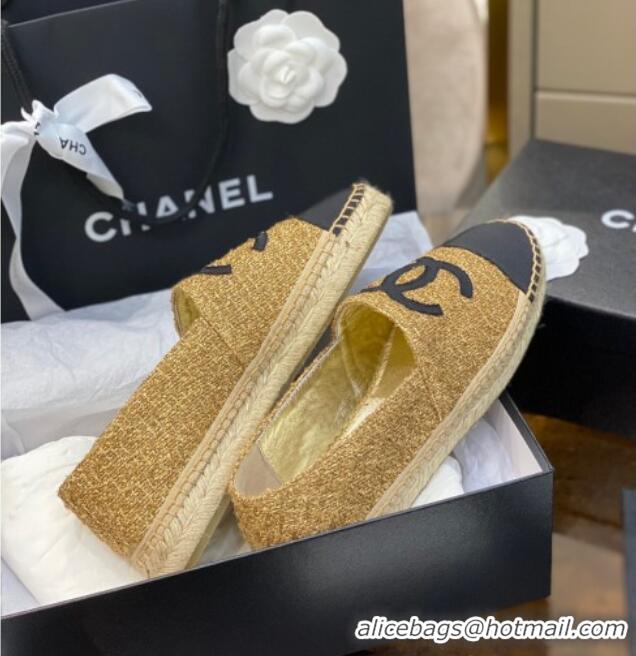 Best Price Chanel CC Tweed Platform Espadrilles 031045 Gold 2021