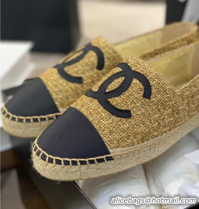 Best Price Chanel CC Tweed Platform Espadrilles 031045 Gold 2021