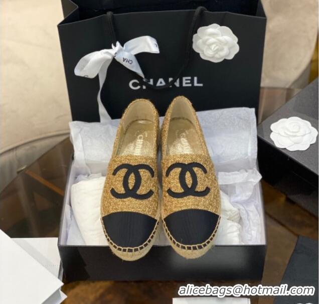 Best Price Chanel CC Tweed Platform Espadrilles 031045 Gold 2021