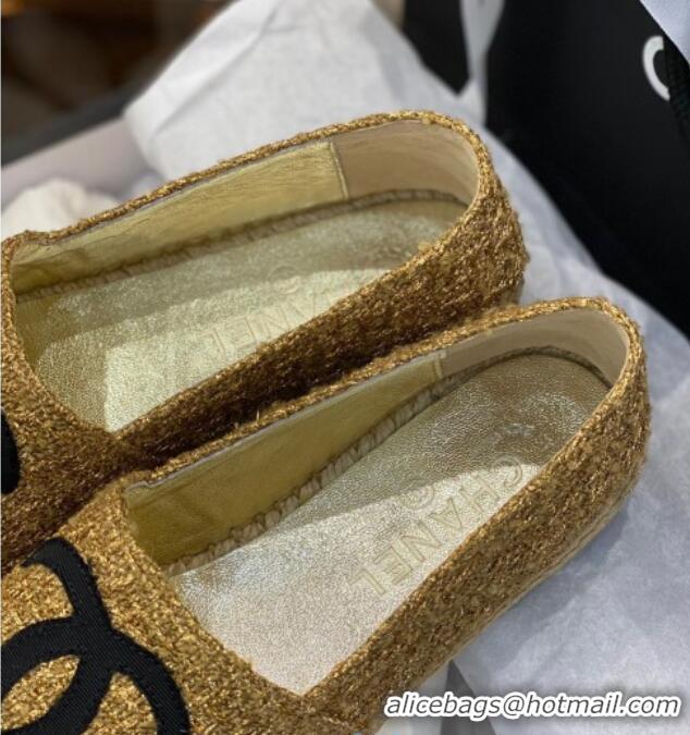 Best Price Chanel CC Tweed Platform Espadrilles 031045 Gold 2021