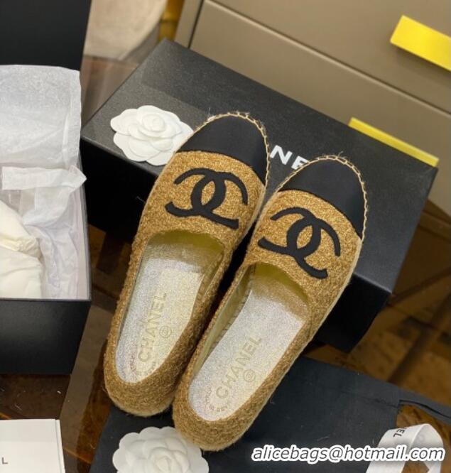 Best Price Chanel CC Tweed Platform Espadrilles 031045 Gold 2021