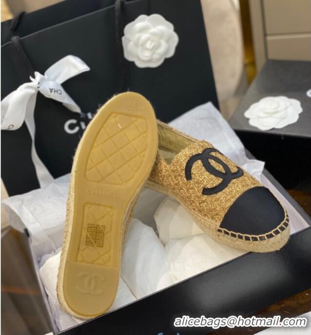 Best Price Chanel CC Tweed Platform Espadrilles 031045 Gold 2021