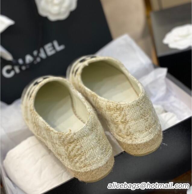 Crafted Chanel CC Tweed Platform Espadrilles 031045 White/Gold 2021