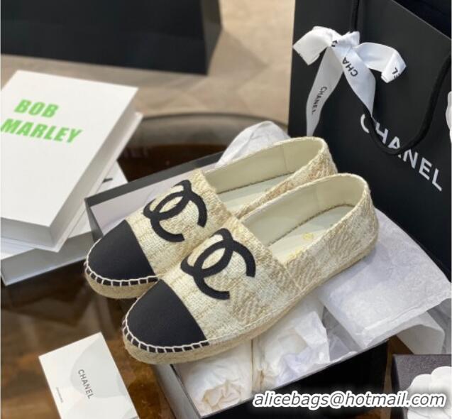 Crafted Chanel CC Tweed Platform Espadrilles 031045 White/Gold 2021