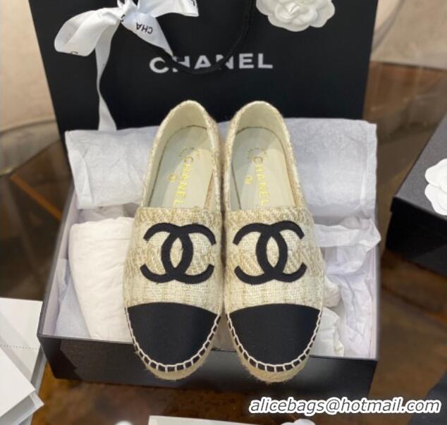 Crafted Chanel CC Tweed Platform Espadrilles 031045 White/Gold 2021